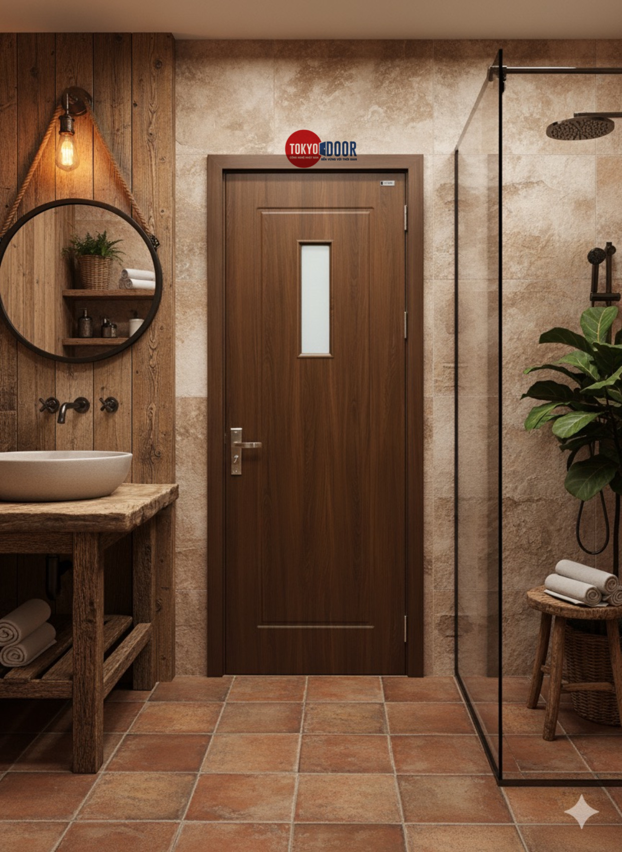 Cửa nhựa composite Tokyodoor ô kính OK34 Cửa nhựa composite Tokyodoor ô kính OK34