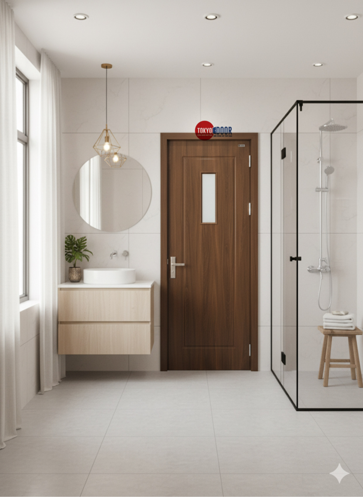 Cửa nhựa composite Tokyodoor ô kính OK34 Cửa nhựa composite Tokyodoor ô kính OK34